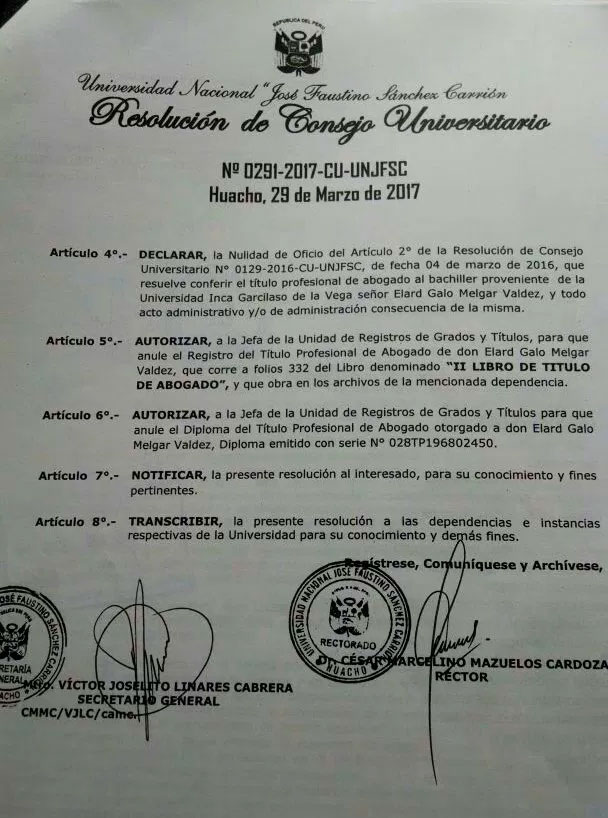 anulan titulo de abogado a congresista de peru